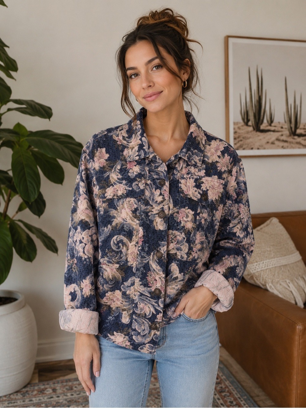 Vintage Jean Jacket Paisley denim Floral Tapestry cottagecore teacher granny
